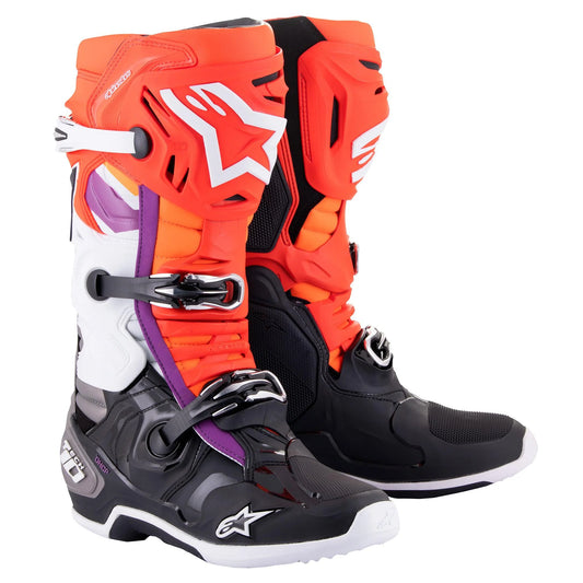 ALPINESTARS 2025 TECH 10 BLACK/RED/FLURO ORANGE/FLURO WHITE BOOTS