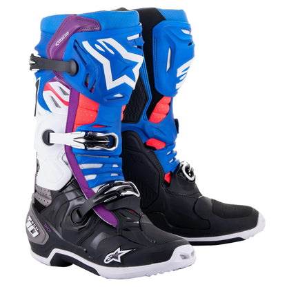 ALPINESTARS 2025 TECH 10 SUPERVENTED BLACK/ENAMEL BLUE/PURPLE/WHITE BOOTS