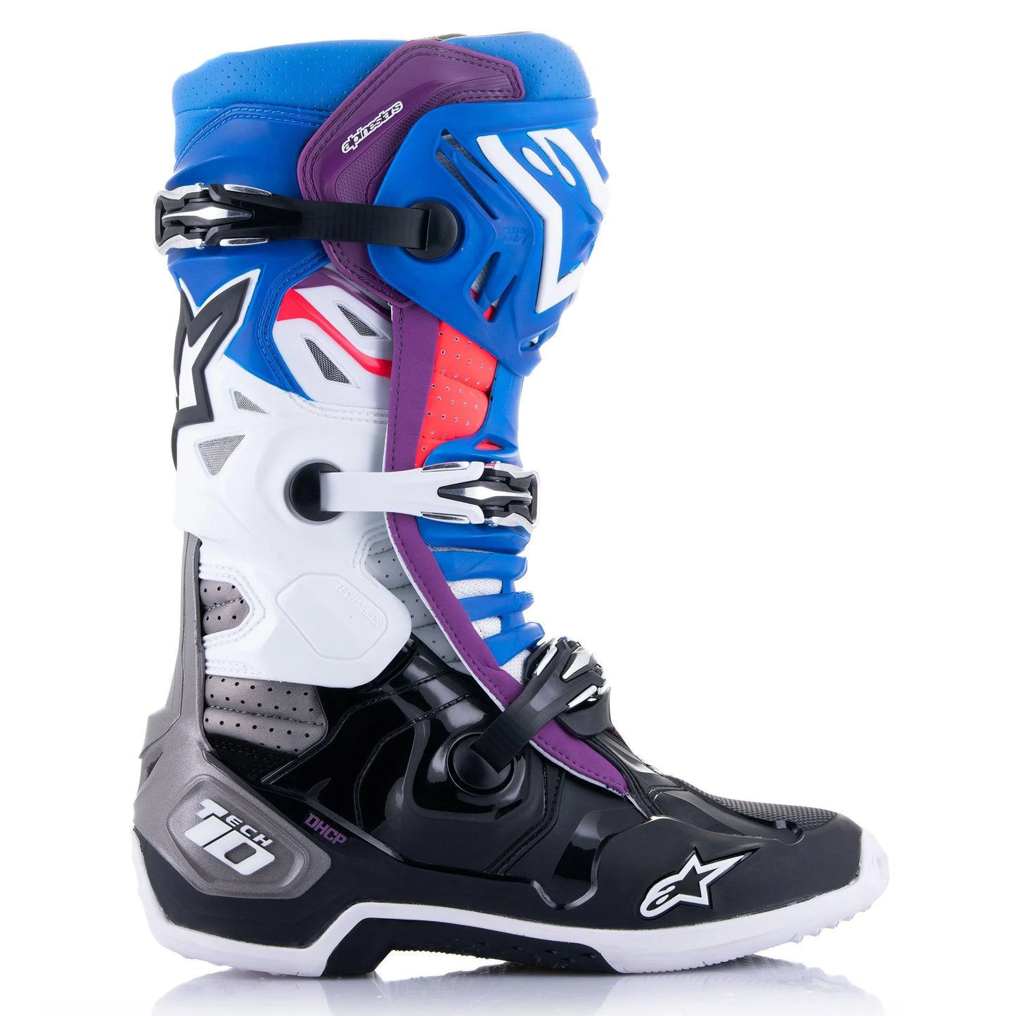 ALPINESTARS 2025 TECH 10 SUPERVENTED BLACK/ENAMEL BLUE/PURPLE/WHITE BOOTS