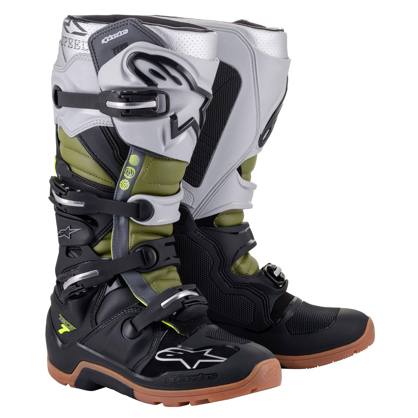 ALPINESTARS 2024 TECH 7 ENDURO BLACK/SILVER/MILITARY GREEN BOOTS