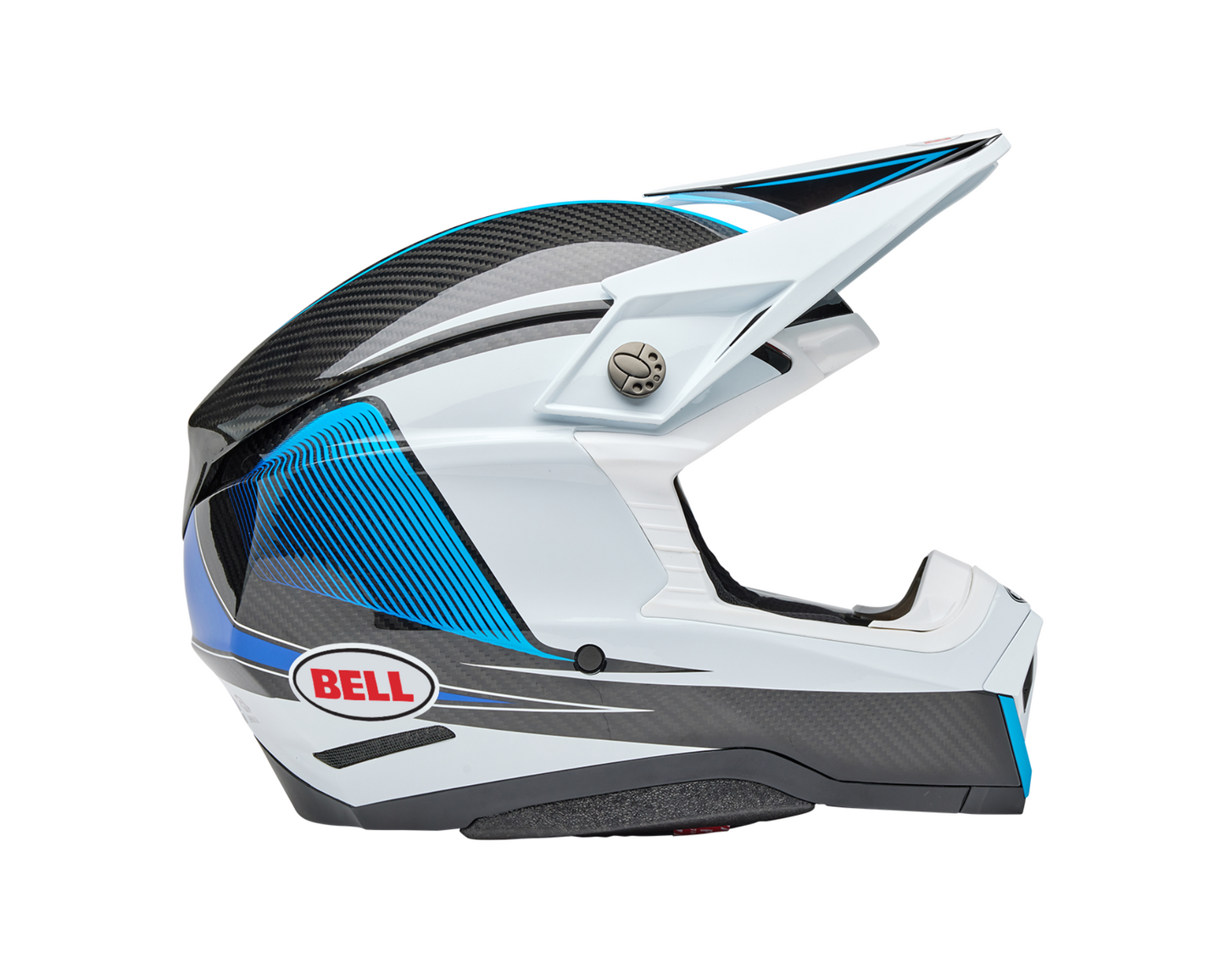 BELL 2025 MOTO-10 SPHERICAL EVADE WHITE/BLUE HELMET