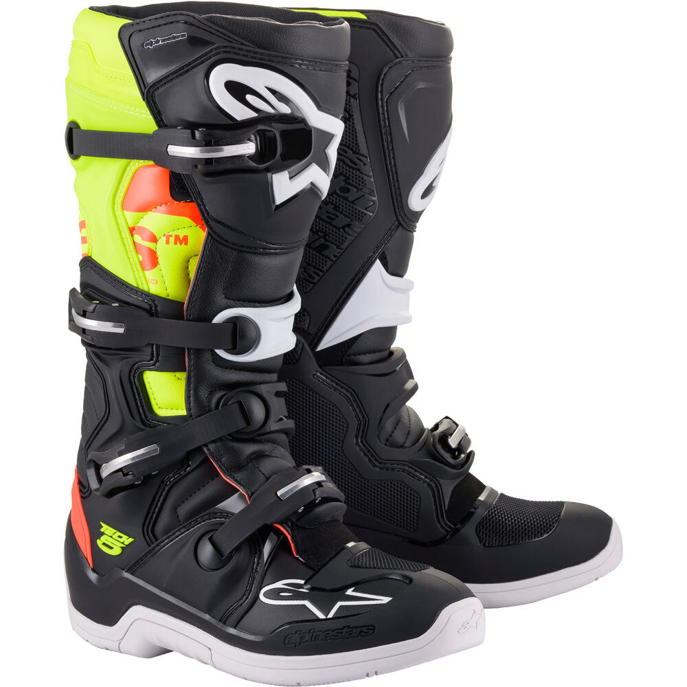 ALPINESTARS 2024 TECH 5 BLACK/FLURO RED/FLURO YELLOW BOOTS