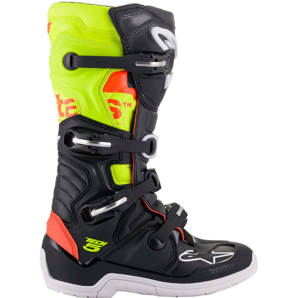 ALPINESTARS 2024 TECH 5 BLACK/FLURO RED/FLURO YELLOW BOOTS