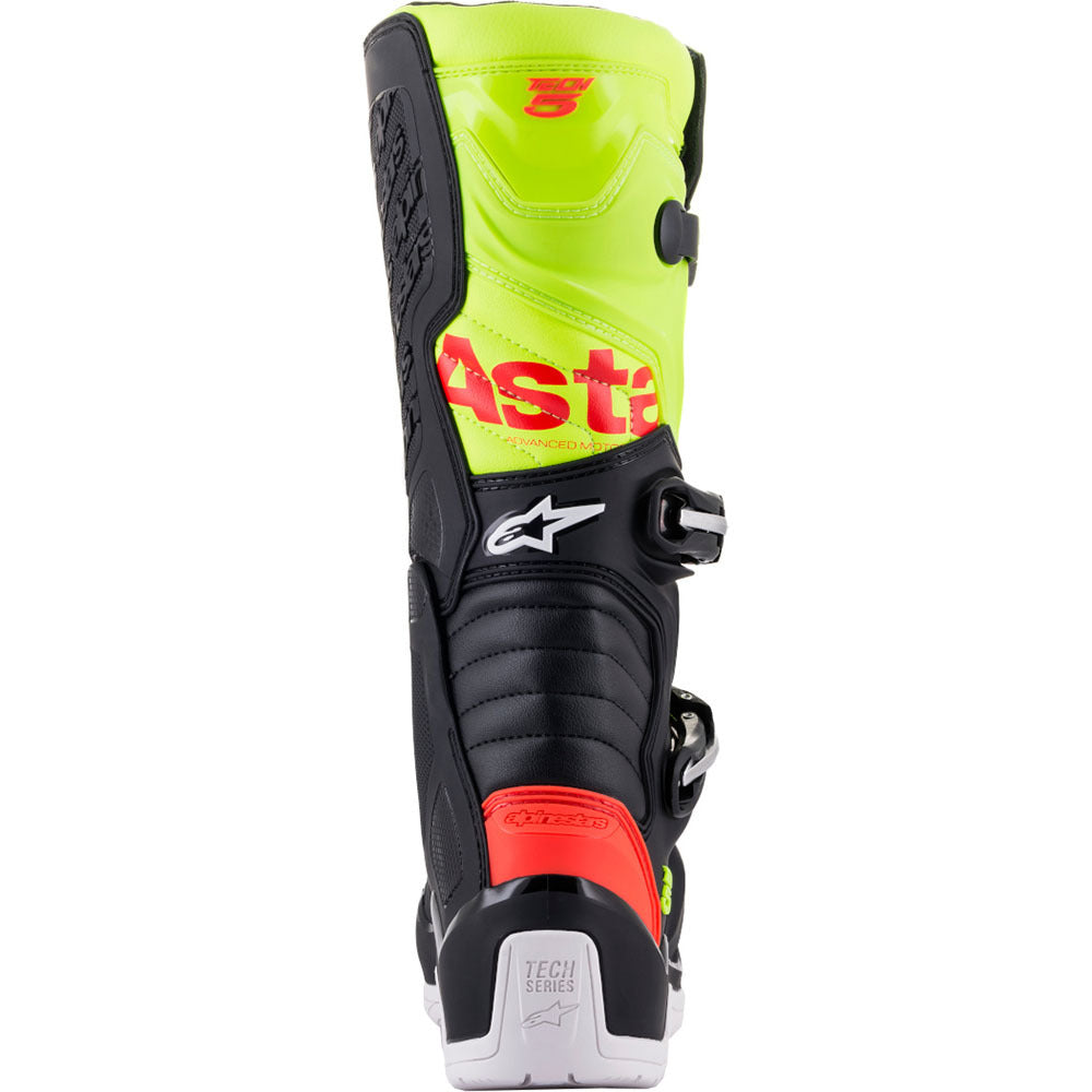 ALPINESTARS 2024 TECH 5 BLACK/FLURO RED/FLURO YELLOW BOOTS