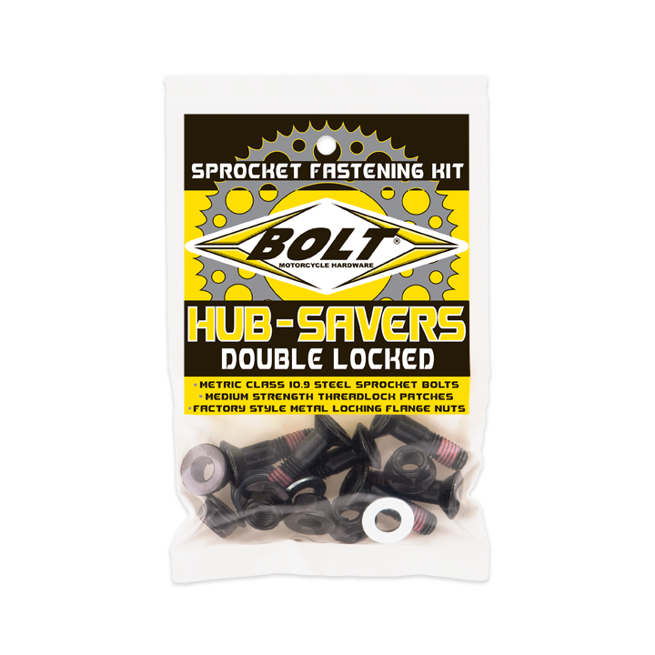 BOLT HUB SAVERS BLACK DOUBLE LOCKED SPROCKET FASTENING KIT