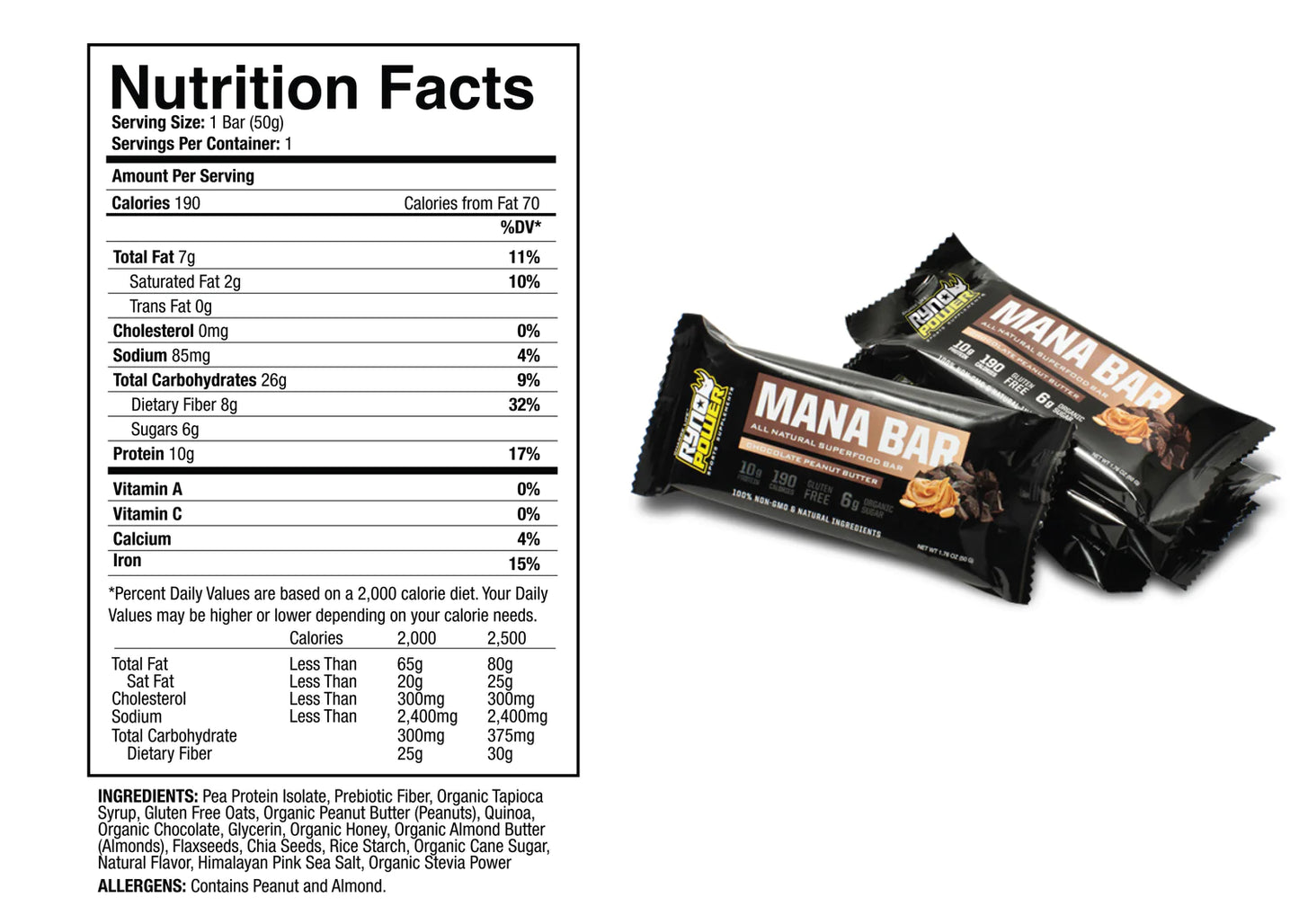 RYNO POWER MANA CHOCOLATE PEANUT BUTTER PROTEIN BAR 50G