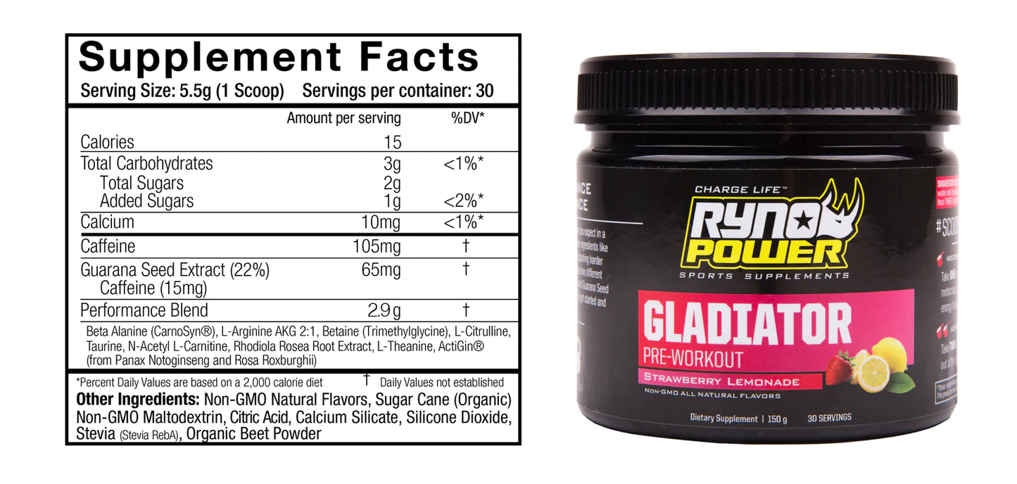 RYNO POWER GLADIATOR STRAWBERRY LEMONADE PRE-WORKOUT