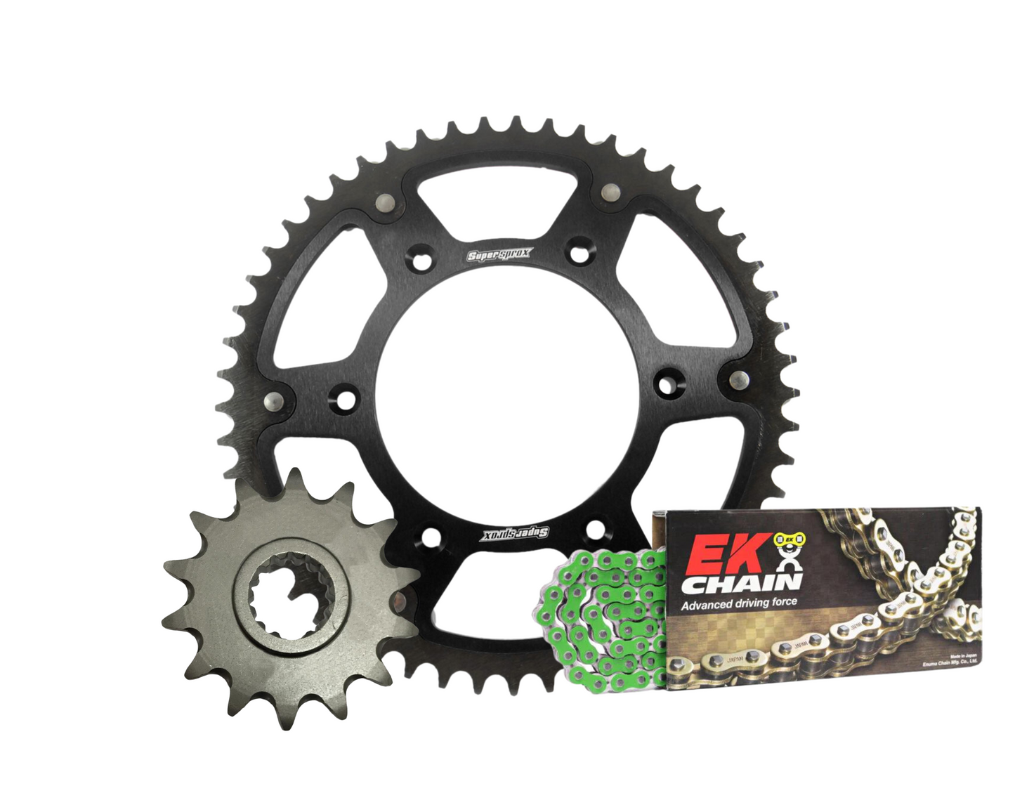 SUPERSPROX CHAIN & SPROCKETS KIT BLACK STEALTH/GREEN CHAIN KAWASAKI KX250F 11-24