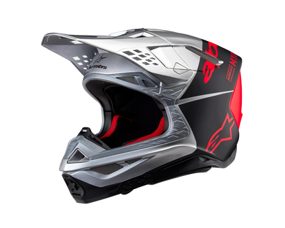 ALPINESTARS 2025 S-M10 FLOOD SILVER/BLACK/FLURO ORANGE HELMET