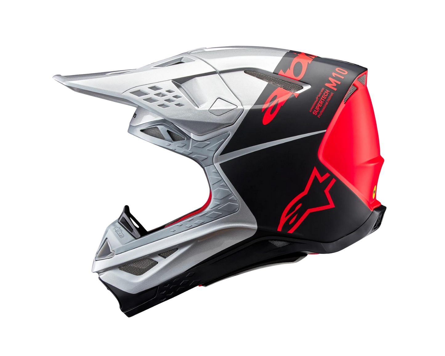 ALPINESTARS 2025 S-M10 FLOOD SILVER/BLACK/FLURO ORANGE HELMET