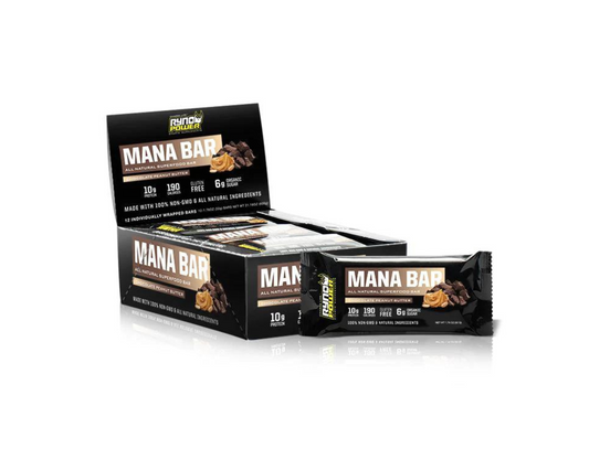 RYNO POWER MANA CHOCOLATE PEANUT BUTTER PROTEIN BAR 12 x 50G CADDY