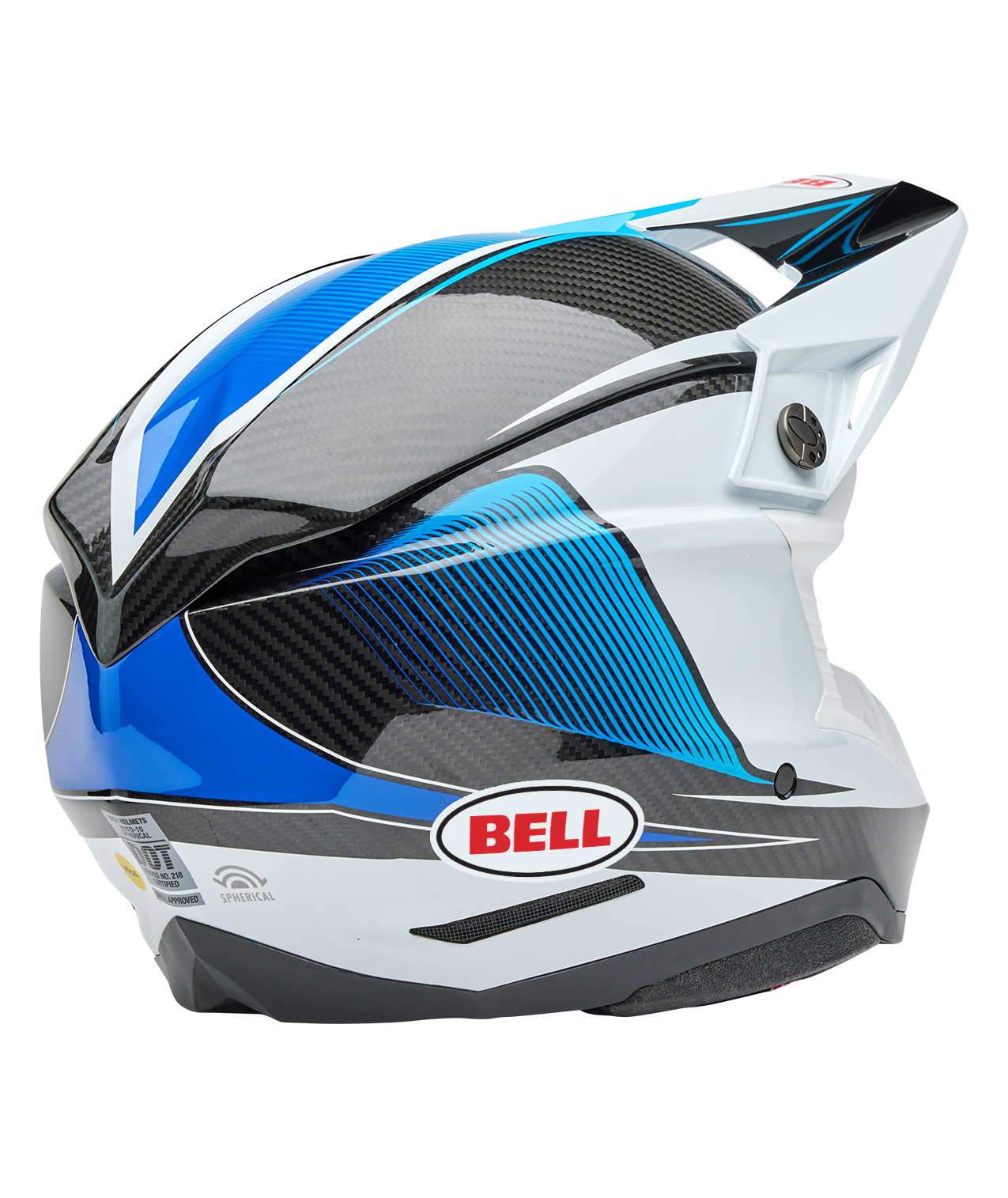 BELL 2025 MOTO-10 SPHERICAL EVADE WHITE/BLUE HELMET