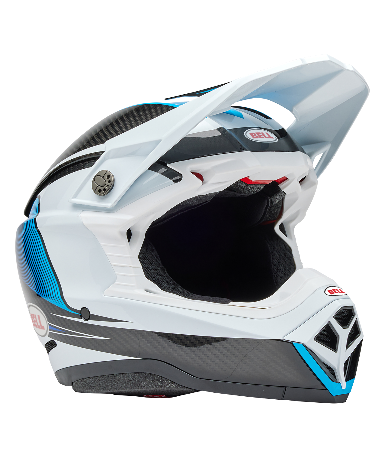 BELL 2025 MOTO-10 SPHERICAL EVADE WHITE/BLUE HELMET