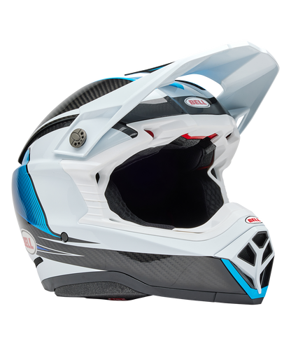 BELL 2025 MOTO-10 SPHERICAL EVADE WHITE/BLUE HELMET