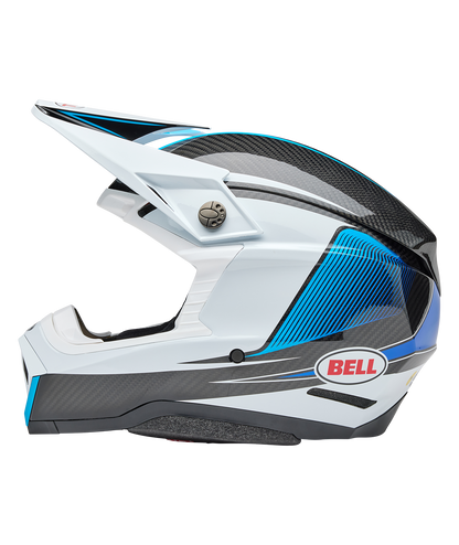 BELL 2025 MOTO-10 SPHERICAL EVADE WHITE/BLUE HELMET