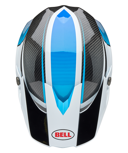 BELL 2025 MOTO-10 SPHERICAL EVADE WHITE/BLUE HELMET