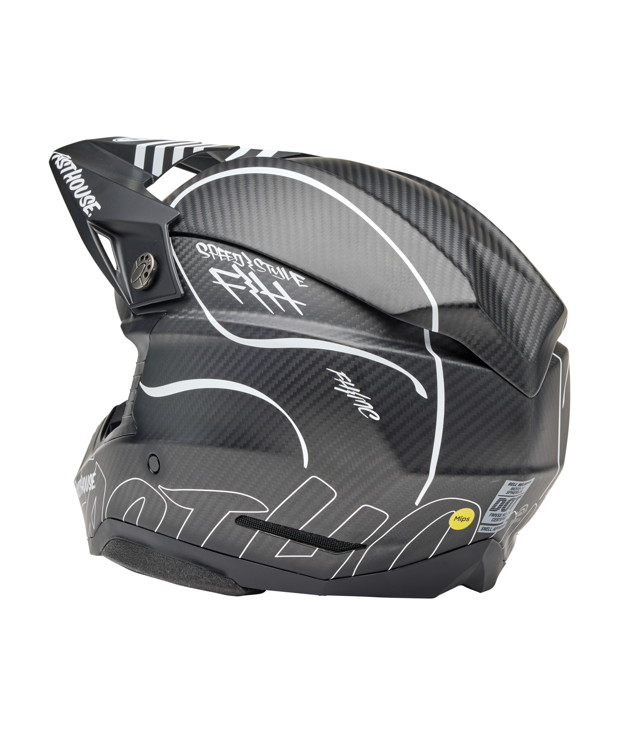 BELL 2025 MOTO-10 SPHERICAL FASTHOUSE RAVEN MATTE BLACK/WHITE HELMET