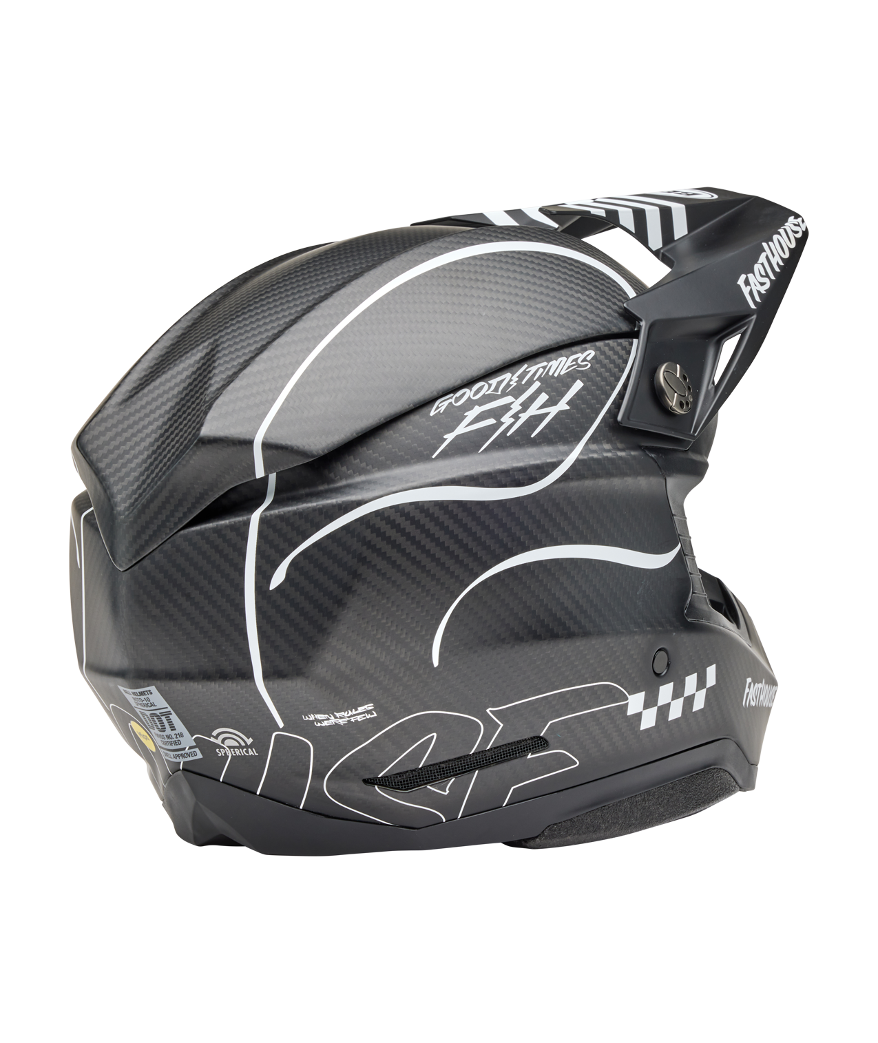 BELL 2025 MOTO-10 SPHERICAL FASTHOUSE RAVEN MATTE BLACK/WHITE HELMET