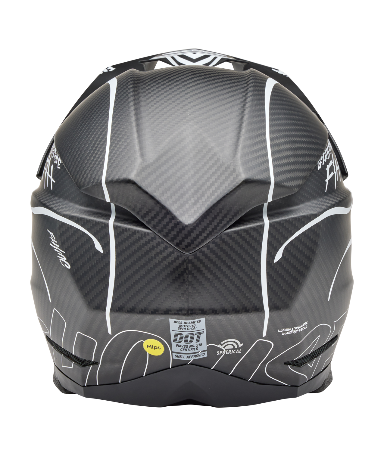 BELL 2025 MOTO-10 SPHERICAL FASTHOUSE RAVEN MATTE BLACK/WHITE HELMET