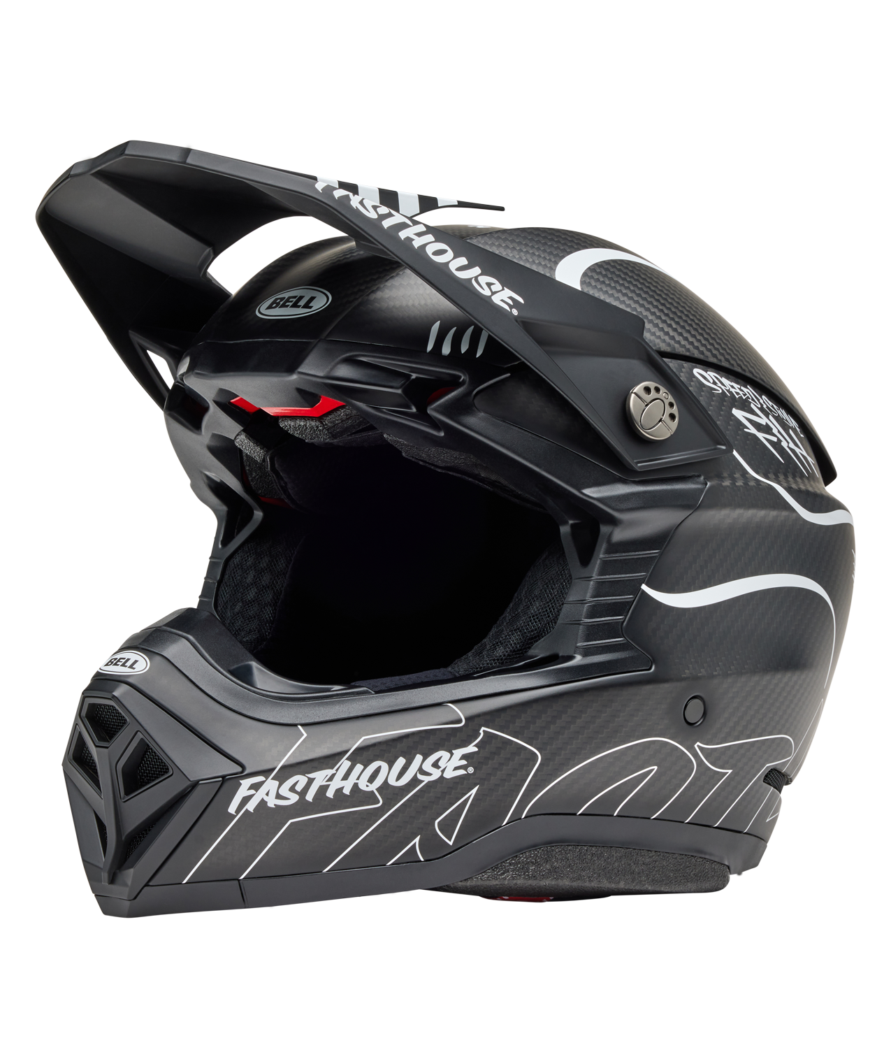 BELL 2025 MOTO-10 SPHERICAL FASTHOUSE RAVEN MATTE BLACK/WHITE HELMET