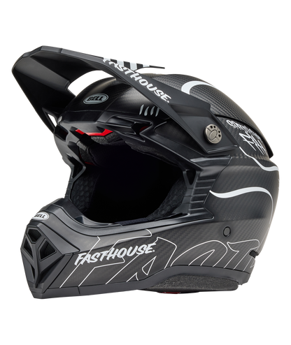 BELL 2025 MOTO-10 SPHERICAL FASTHOUSE RAVEN MATTE BLACK/WHITE HELMET