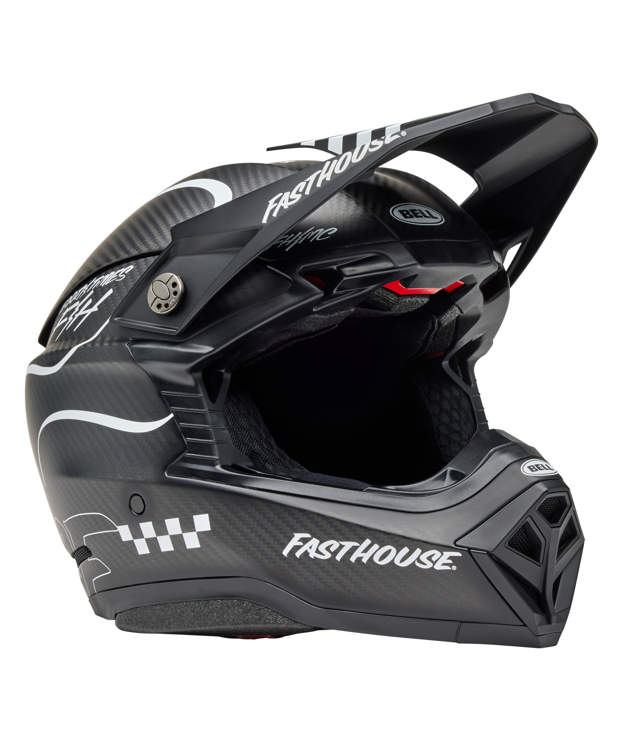 BELL 2025 MOTO-10 SPHERICAL FASTHOUSE RAVEN MATTE BLACK/WHITE HELMET