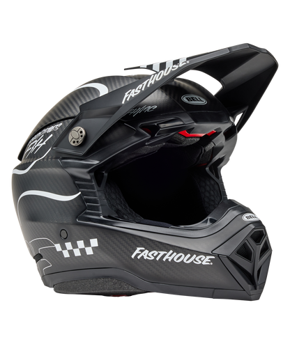 BELL 2025 MOTO-10 SPHERICAL FASTHOUSE RAVEN MATTE BLACK/WHITE HELMET