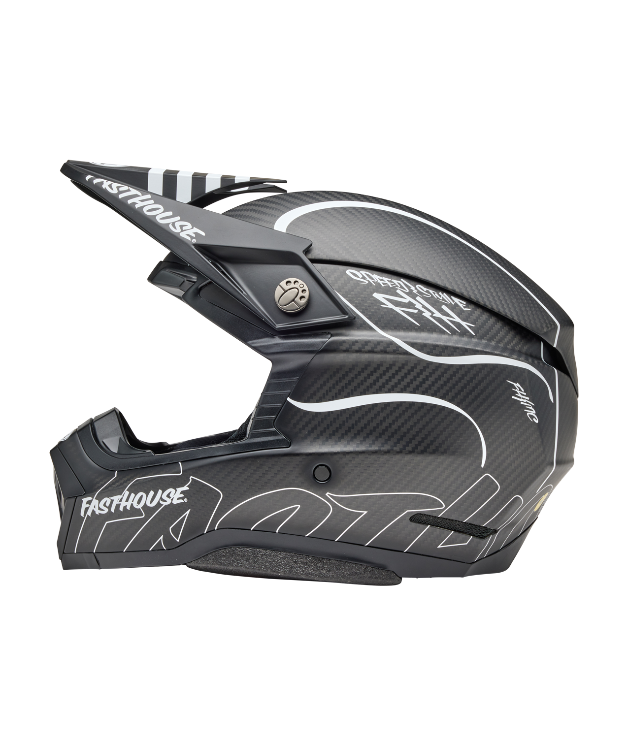 BELL 2025 MOTO-10 SPHERICAL FASTHOUSE RAVEN MATTE BLACK/WHITE HELMET