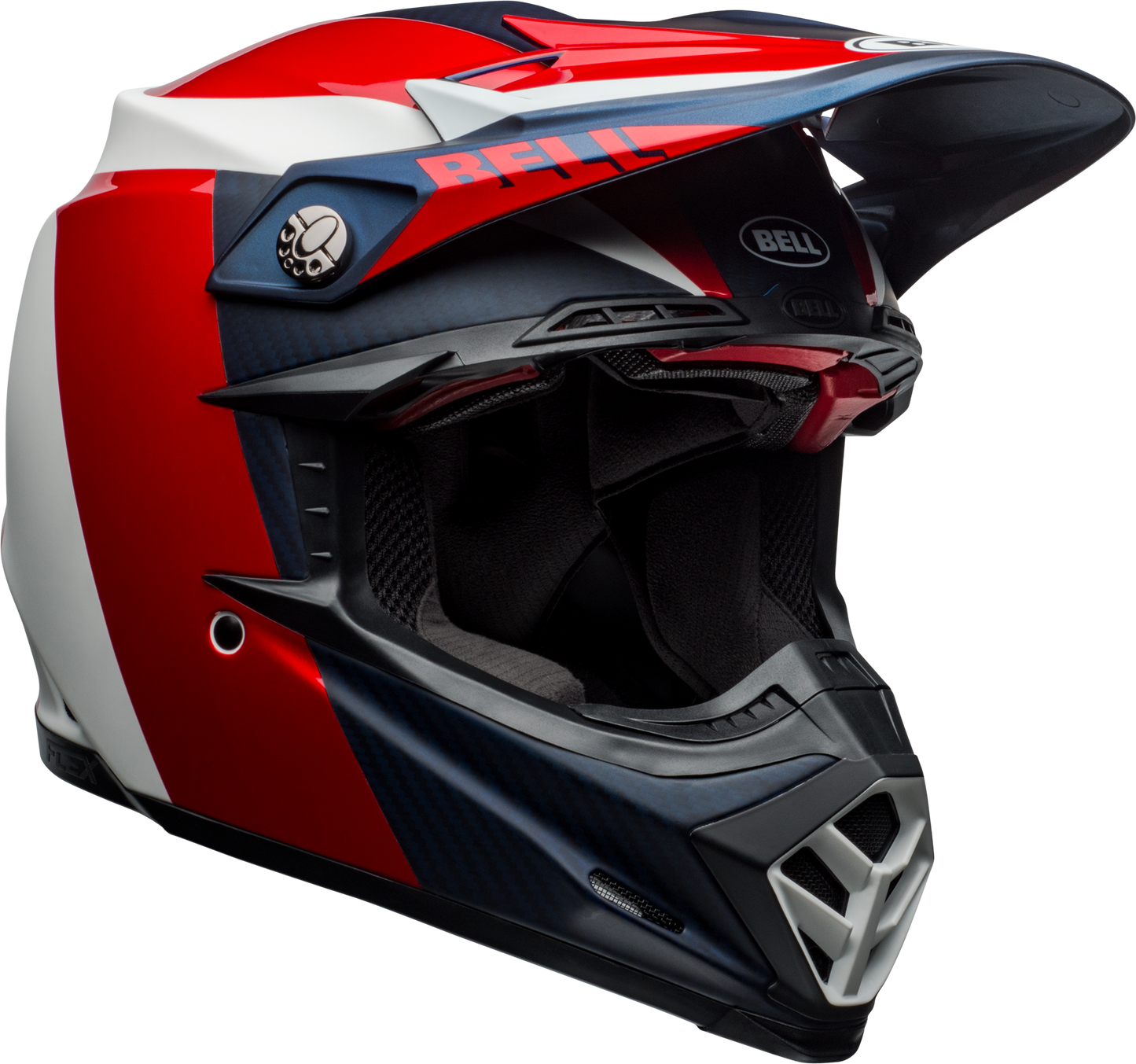 BELL MOTO-9 FLEX DIVISION MATTE/GLOSS WHITE/BLUE/RED HELMET