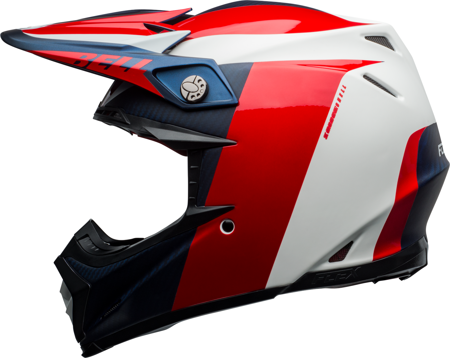 BELL MOTO-9 FLEX DIVISION MATTE/GLOSS WHITE/BLUE/RED HELMET